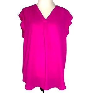 Chaus Fuscia Flutter Sleeve Top, Size S, Like New